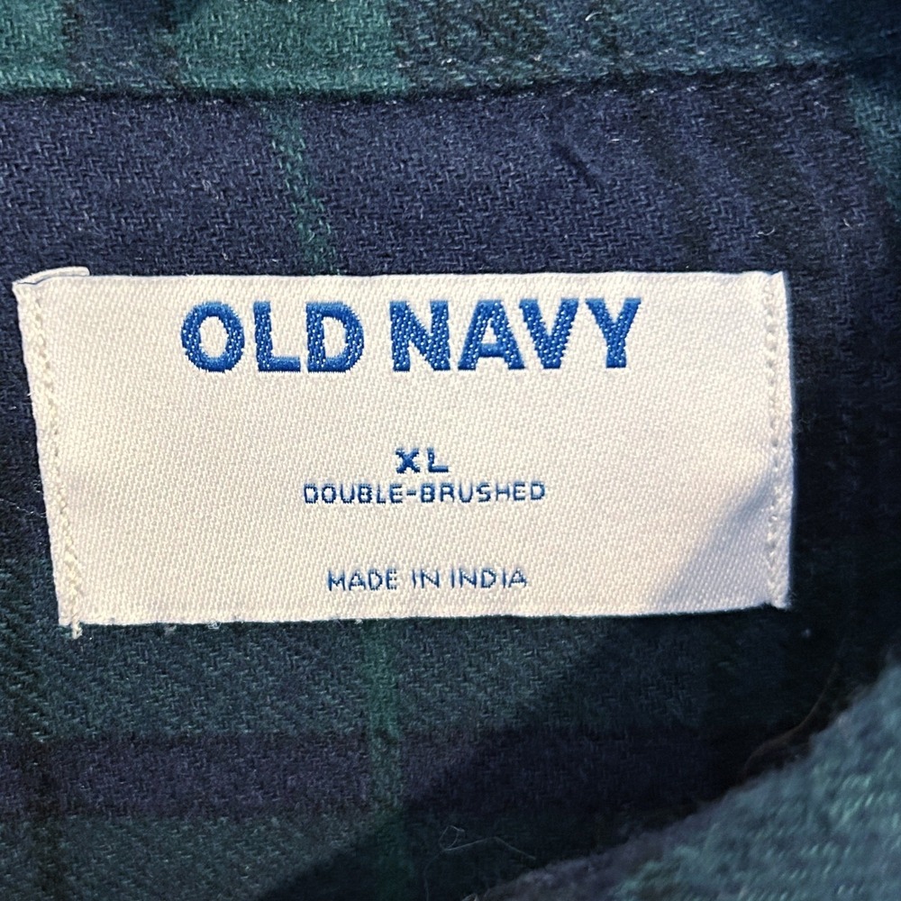Old Navy Flannel Shirt Men XL Green Blue Black Watch Plaid Tartan Double Brushed - Picture 4 of 7